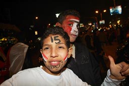 Cairo youngsters celebrate teams win 2010 Africa cup of Nations.